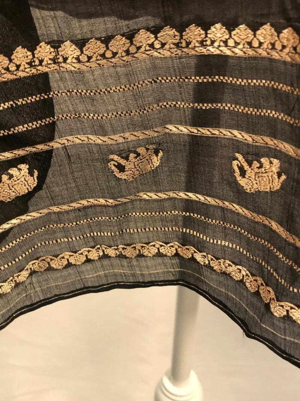 Sheer Black & Gold Embroidered Evening Scarf Shawl | Quiet Luxury